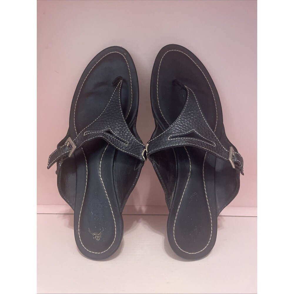 TODS Womens Slides Sandals Black Leather Shoes 37.5 7.5 7 1/2 38